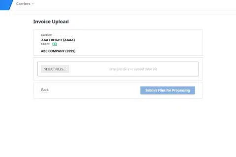 Once the carrier has chosen their entity along with the appropriate client, they have the option to upload invoices through the web portal.