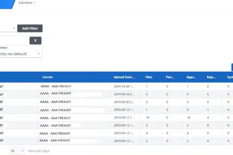 Where the carrier can search for the invoices they have uploaded and review their current status.